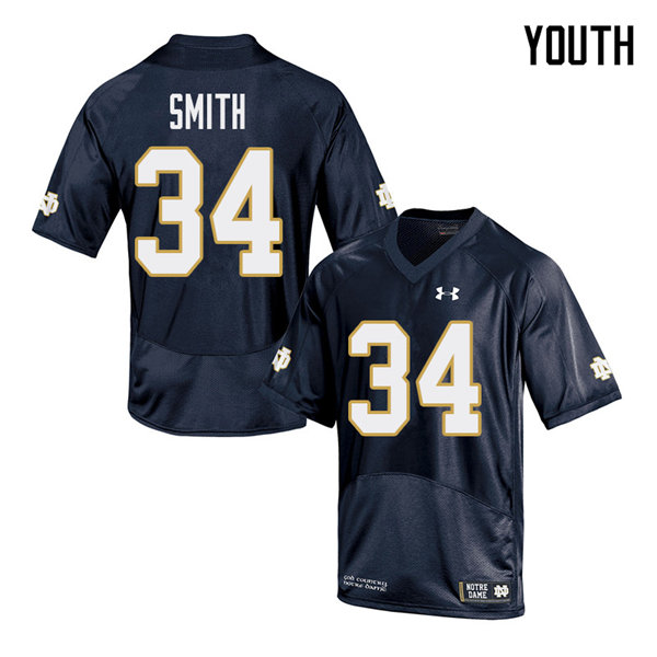 Youth #34 Jahmir Smith Notre Dame Fighting Irish College Football Jerseys Sale-Navy